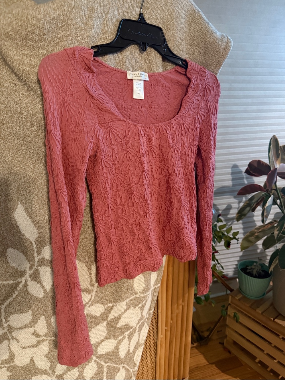 Altar'd State Dusty Rose Textured Scoop Crop Top